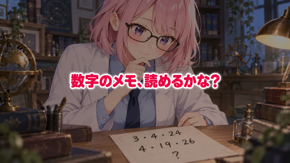 数字のメモを考えるゆらち。数字のメモ、読めるかな？